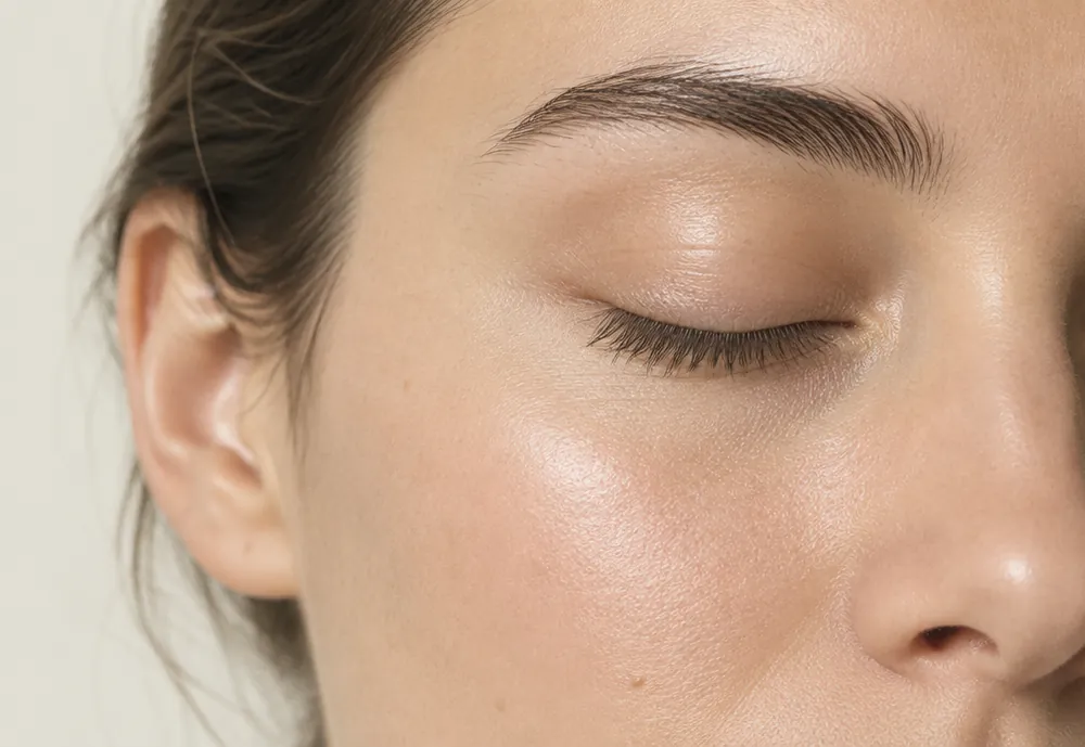 Contour de l'œil lisse et hydraté d'une femme aux yeux fermés, skinboosters
