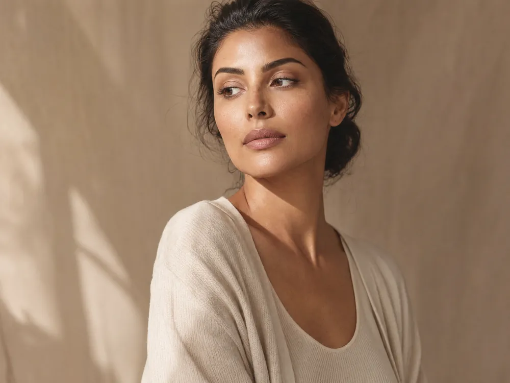 Femme au teint unifié et lumineux après un soin du visage